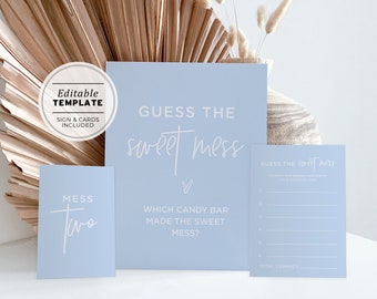 Guess the Sweet Mess Baby Shower Game Sign and Card, Baby Shower Activity | PRINTABLE EDITABLE TEMPLATE #036 Powder Blue