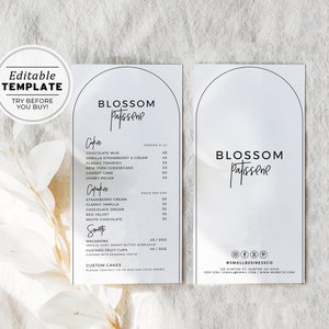 Lista de preços de bolo minimalista Blush, lista de preços de cupcake, impressão para pequenas empresas | MODELO EDITÁVEL #050 #043