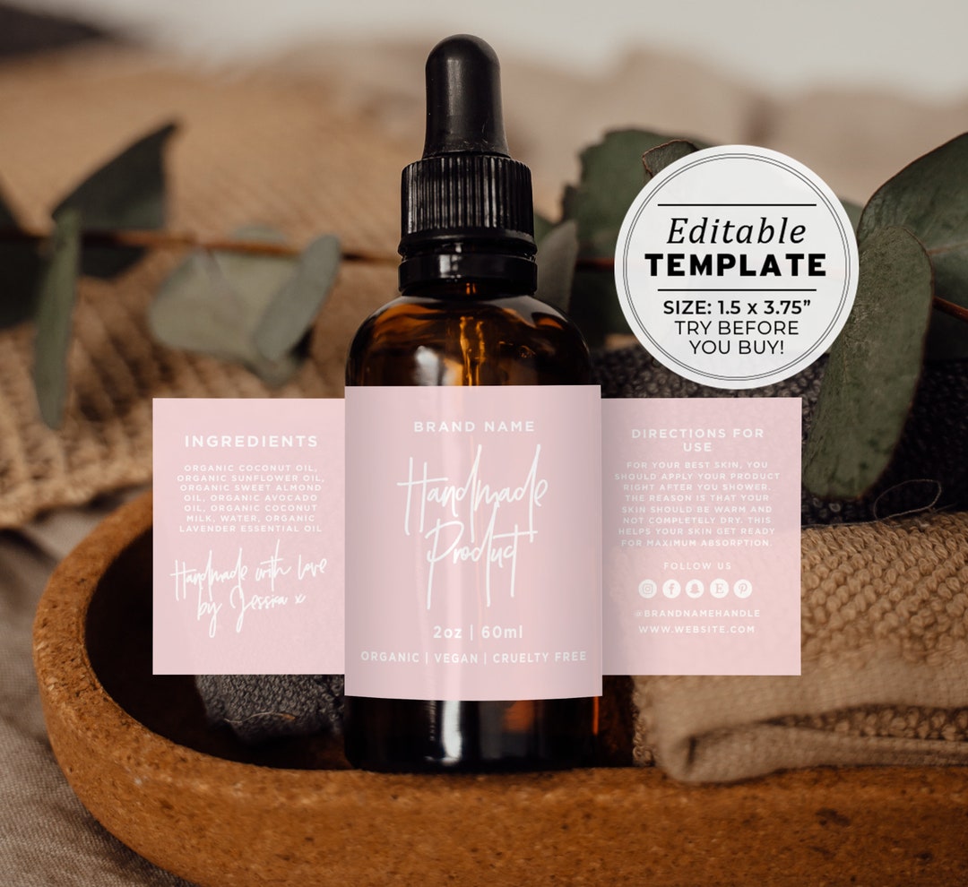 Blush Minimalist Custom Eyedropper Wrap Around Label 2oz 60ml 1.5x3.75 ...
