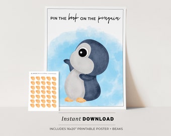 Pin the Beak on the Penguin Kids Party Game Printable Poster, Birthday Party Game, INSTANT DOWNLOAD