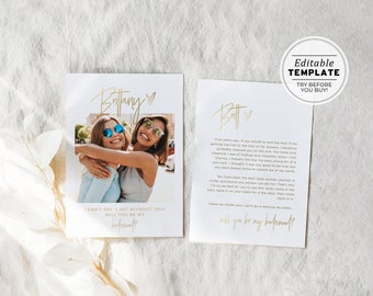 Juliette Gold Minimalist Will you be my bridesmaid Bridesmaid Proposal Photo Card | EDITABLE TEMPLATE #017