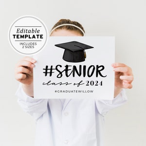 Ellery Printable Senior Graduation Class of 2024, Senior Photo Prop, Back to School Sign, Graduation Party Sign | EDITABLE TEMPLATE #041