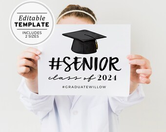 Ellery Printable Senior Graduation Class of 2024, Senior Photo Prop, Back to School Sign, Graduation Party Sign | EDITABLE TEMPLATE #041