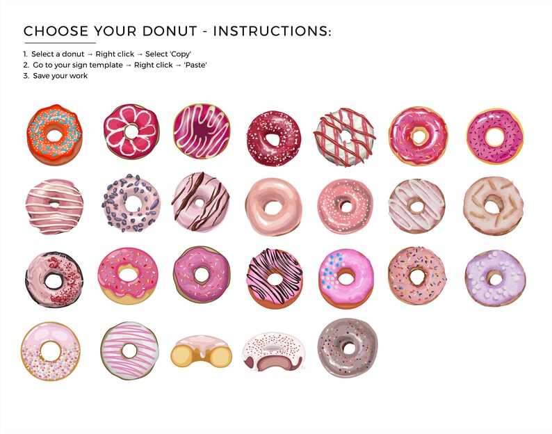 Juliette Minimalist Donut Bar Sign Template Pick from 88 Watercolor Illustrations, EDITABLE TEMPLATE, Printable 004 image 3