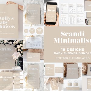 Scandi Einvite Scandi Minimalist Baby Shower Bundle Templates - 18 Designs, Baby ...