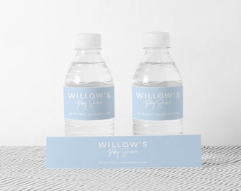 Powder Blue Baby Shower Water Bottle Label, Printable Editable Template #036