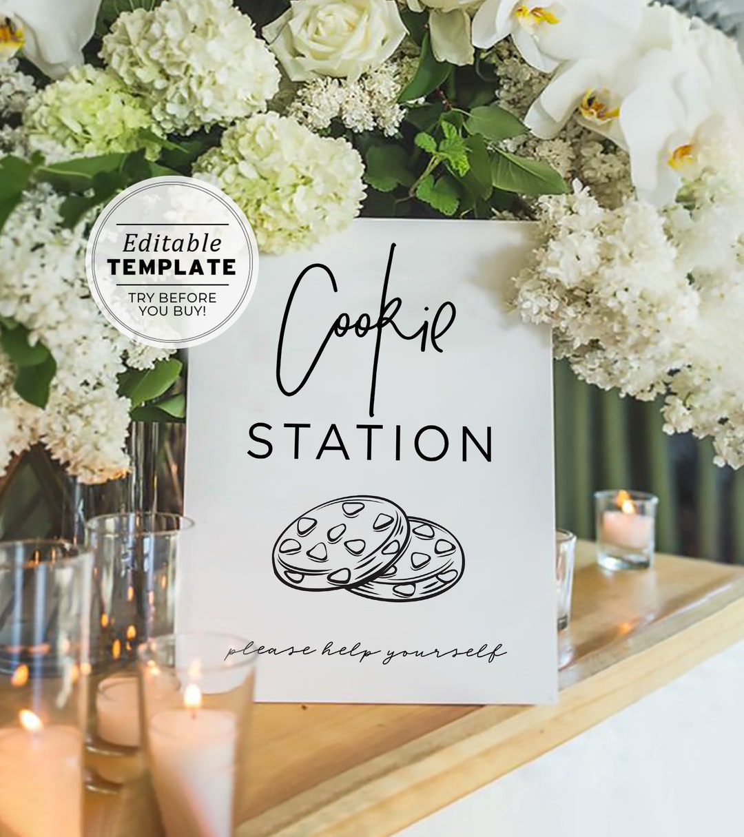 Juliette Minimalist Cookie Station Sign, Printable | EDITABLE TEMPLATE ...