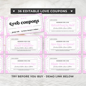 Printable Love Coupons For Mom, Mother&#39;s Day Gift, Birthday Gift for Mom, Mother&#39;s Day Gift | EDITABLE TEMPLATE