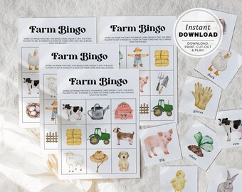 Farm Bingo Kids Party Game, Printable Birthday Party Game, Educational Resource, Kids Game, INSTANT DOWNLOAD