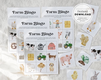 Farm Bingo Kids Party Game, Printable Birthday Party Game, Educational Resource, Kids Game, INSTANT DOWNLOAD