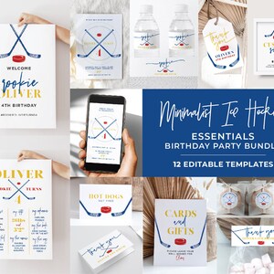 Minimalist Hockey Kids Party Bundle, 12 Essential Party Printables | EDITABLE TEMPLATES #101