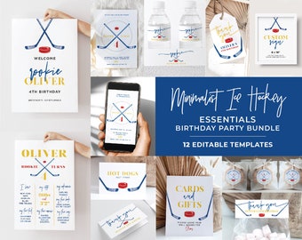 Minimalist Hockey Kids Party Bundle, 12 Essential Party Printables | EDITABLE TEMPLATES #101