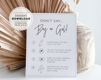 Juliette Don't Say Boy or Girl Baby Shower Game, Printable | INSTANT DOWNLOAD #004