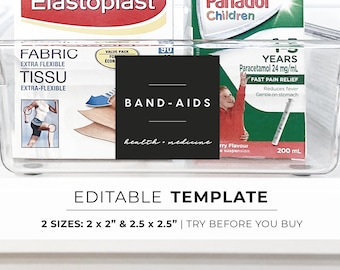 Minimalist Medicine Cabinet Label Template, Home Organization Labels, Minimalist Printable | EDITABLE TEMPLATE #088 Kiki Black