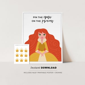 Pin the Crown on the Princess Kids Party Game Printable Poster, Birthday Party Game, INSTANT DOWNLOAD