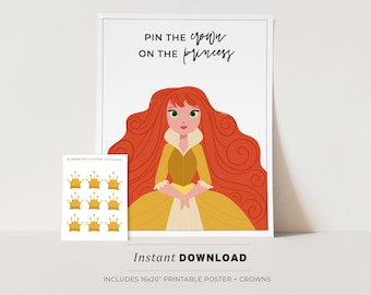 Pin the Crown on the Princess Kids Party Game Printable Poster, Birthday Party Game, INSTANT DOWNLOAD