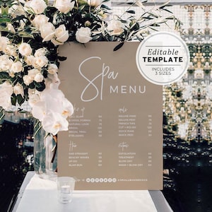 Nue Minimalist Spa Menu Sign, modelo de lista de preços de beleza, pequenas empresas para impressão | MODELO EDITÁVEL #052 #043