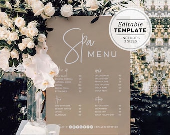 Nue Minimalist Spa Menu Sign, Beauty Price List Template, Small Business Printable | EDITABLE TEMPLATE #052 #043