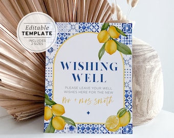 Amalfi Mediterranean Style Wishing Well Sign, Wedding Sign, Printable Editable Template #090
