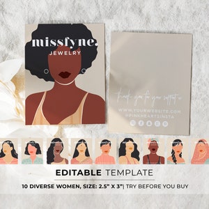 10 diverse vrouwen bewerkbare oorbellen displaykaartsjabloon minimalistisch, afmeting: 2,5 x 3" #053 #043 Scandinavisch minimalistisch