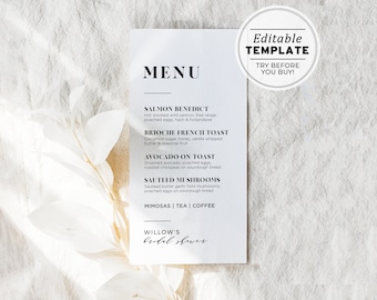 Mr White Wedding Menu Template, Minimalist Wedding Menu, Modern Wedding Menu, Bridal Shower Menu, Printable Wedding Menu #001