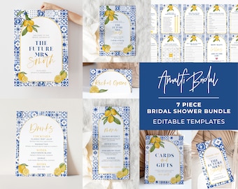 Amalfi Mediterranean Bridal Shower Bundle Template, 7 piece set, Modern Bridal Shower, Large Bridal Shower Kit, Bridal Shower DIY #090