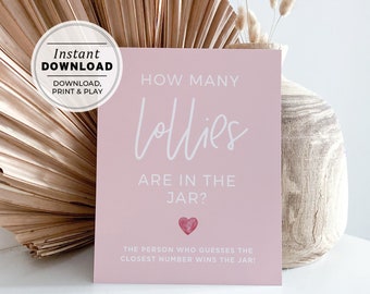 Blush Minimalist How Many Lollies Bridal Shower Game, Wedding Shower Games, Hens Party Games | INSTANT DOWNLOAD #035