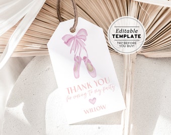 Ballerina Watercolor Party Favor Tag, Thank you Tag | EDITABLE TEMPLATE, Printable #086