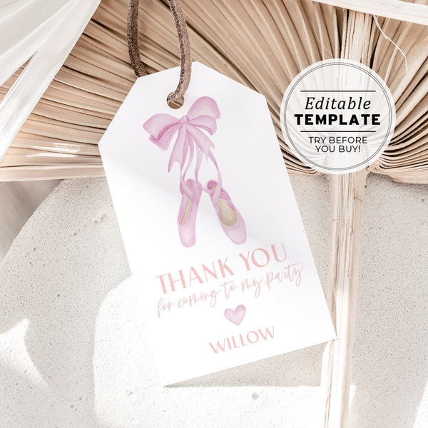 Ballerina Watercolor Party Favor Tag, Thank you Tag | EDITABLE TEMPLATE, Printable #086