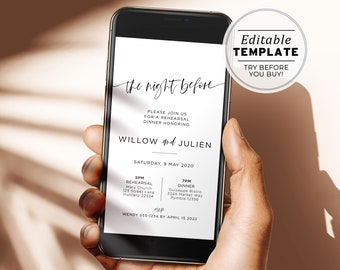 Aubrey Minimalist Rehearsal Dinner Evite, Electronic Invite, Printable | EDITABLE TEMPLATE #073