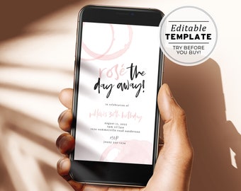 Rosé the day away 30th Birthday Party Digital e-Invite | EDITABLE TEMPLATE #071