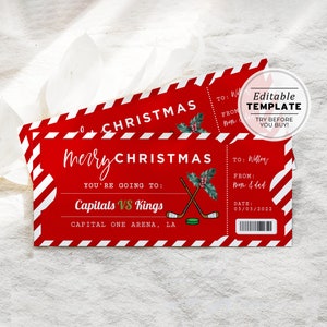 Printable Hockey Game Ticket Christmas Gift Template, Santa Gift Certificate | EDITABLE TEMPLATE #082