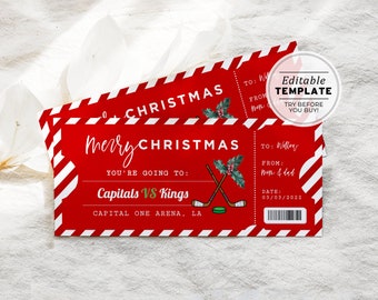 Printable Hockey Game Ticket Christmas Gift Template, Santa Gift Certificate | EDITABLE TEMPLATE #082