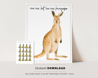 Pin the Hat on the Kangaroo Kids Party Game Printable Poster, Birthday Party Game, INSTANT DOWNLOAD