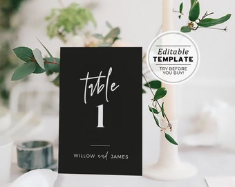 Willow Minimalist Table Number Template, Wedding Table Numbers, Printable Table Numbers #028