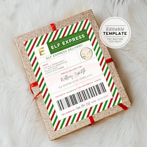 Etiqueta de envío del Polo Norte de Elf Mail, plantilla editable de etiquetas de paquete Elf Express, etiqueta de regalo de Navidad imprimible, etiqueta de regalo de Santa Claus