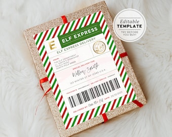 Elf Mail North Pole Shipping Label, Editable Elf Express Parcel Labels Template, Printable Christmas Gift Tag, Santa Claus Gift Label