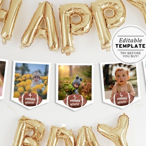 Minimalist Football Theme Birthday Photo Banner Printable | EDITABLE TEMPLATE #056