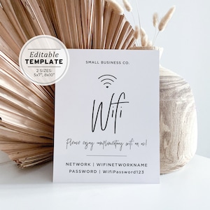 Juliette Wifi Password Sign, Minimalist Editable WiFi Sign Template, Wifi Password Sign Printable #050 #043