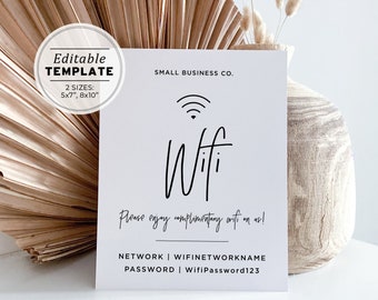 Juliette Wifi Password Sign, Minimalist Editable WiFi Sign Template, Wifi Password Sign Printable #050 #043