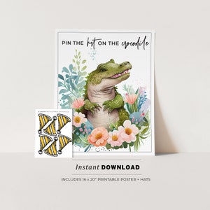 Pin the Hat on the Crocodile Kids Party Game Printable Poster, Birthday Party Game, INSTANT DOWNLOAD