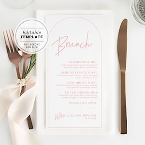 Blush Arch Minimalist Bridal Shower Menu Template, Printable Hens Brunch Menu #037