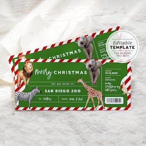 Printable Zoo Ticket Weihnachtsgeschenk Gutschein, Zoo Ticket Geschenkgutschein, Zoo Weihnachtsgeschenk Coupon | EDITIERBARE VORLAGE #082 #093