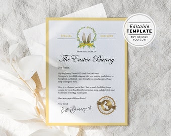 Printable Easter Bunny Letter, Easter Bunny Certificate of Egg-cellence, From the desk of the Easter Bunny | EDITABLE TEMPLATE #099
