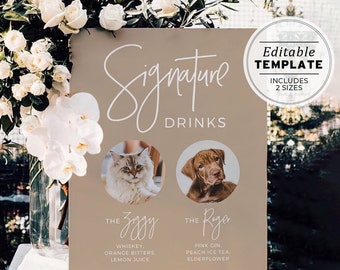Nue Furbaby Bar and Drinks Menu Sign, Cats and Dogs Bar Menu, Bar Sign, Drinks Sign, Printable Editable Template #038