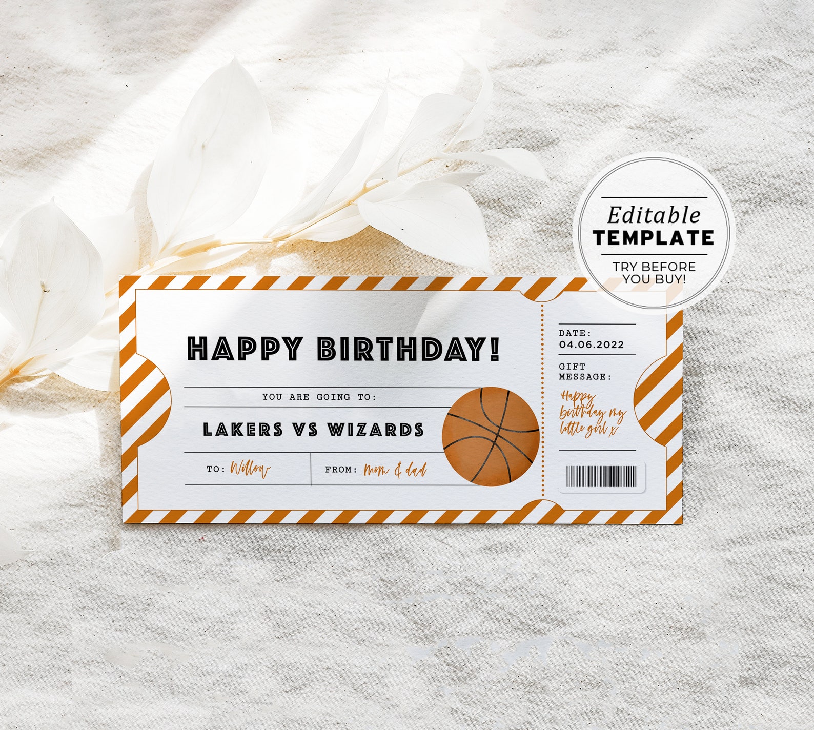 Printable Basketball Game Ticket Birthday Gift Template Party - Etsy