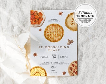 Editable Friendsgiving Dinner Party Invitation, Thanksgiving Invite | EDITABLE TEMPLATE