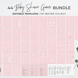 44 druckbare Baby-Dusche-Spiele, Baby-Dusche-Spiel-Bundle, druckbare Baby-Party-Spiele | EDITIERBARE VORLAGE #035 Blush Minimalist
