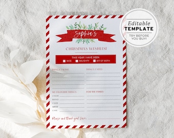 Editable Christmas Wishlist Printable, Christmas Kids Wishlist | EDITABLE TEMPLATE Buddy #091
