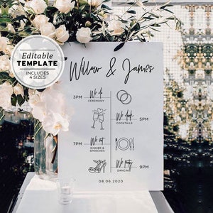 Juliette Minimalist Order of Events Wedding Timeline Sign, Editable Template #004